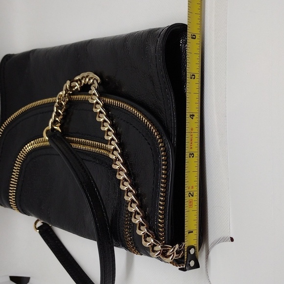 Michael Kors Naomi Black Leather Clutch with Detachable Gold Chain Strap - Picture 13 of 14